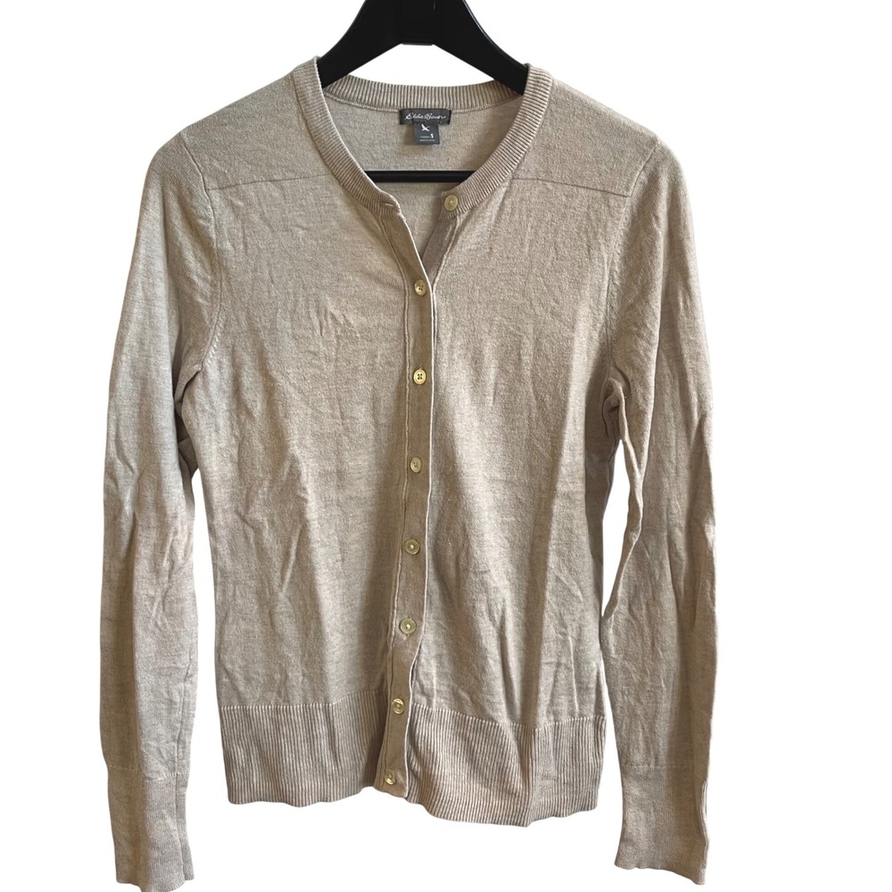 Eddie Bauer Women's Beige Crew Neck Button Front Cardigan Sweater Size Small